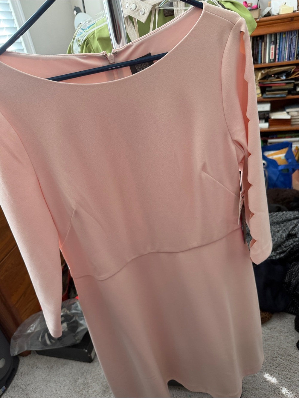 Vince Camuto Light Blush Pink Long-Sleeve Scallop Detail Dress